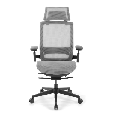 bureaustoel grijs apollo netstof mesh 3d verstelbare armleuningen lumbale steun hoofdsteun 3
