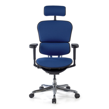 ergonomische bureaustoel blauw zwarte structuur volledig gestoffeerd stof beweegbare armleuningen hoofdsteun 3