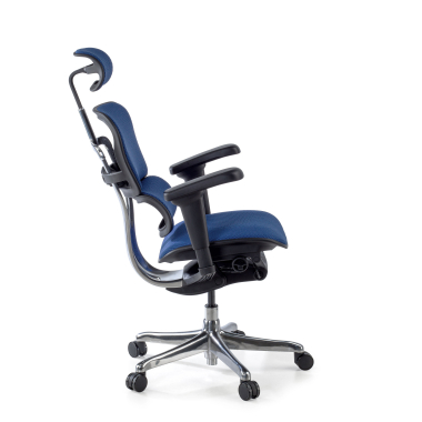 ergonomische bureaustoel blauw zwarte structuur volledig gestoffeerd stof beweegbare armleuningen hoofdsteun 5
