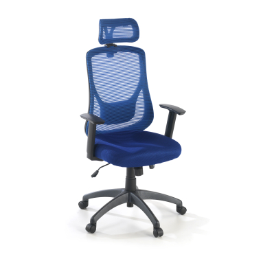 bureaustoel blauw lake netstof mesh 1d verstelbare armleuningen lumbale steun hoofdsteun 1