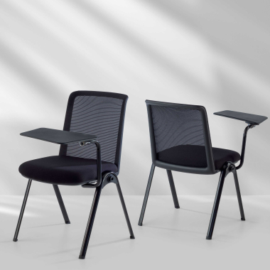 stoel met schrijfblad zwart bureau standaard netstof mesh zonder armleuningen 3
