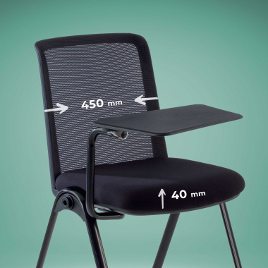 stoel met schrijfblad zwart bureau standaard netstof mesh zonder armleuningen 4