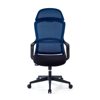 bureaustoel blauw nebula netstof mesh vaste armleuningen lumbale steun hoofdsteun 3