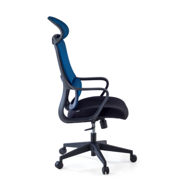 bureaustoel blauw nebula netstof mesh vaste armleuningen lumbale steun hoofdsteun 4