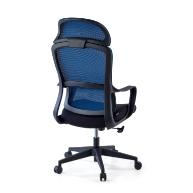 bureaustoel blauw nebula netstof mesh vaste armleuningen lumbale steun hoofdsteun 8