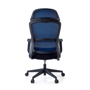 bureaustoel blauw nebula netstof mesh vaste armleuningen lumbale steun hoofdsteun 6