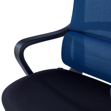 bureaustoel blauw nebula netstof mesh vaste armleuningen lumbale steun hoofdsteun 7