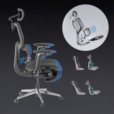 ergonomische bureaustoel zwart erghos x2 netstof mesh 5d verstelbare armleuningen dubbele lumbale steun hoofdsteun uitschuifbare voetensteun 3