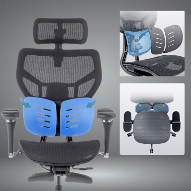 ergonomische bureaustoel zwart erghos x3 netstof mesh 5d verstelbare armleuningen dubbele lumbale steun hoofdsteun 3