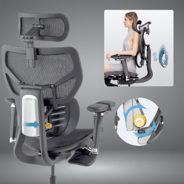ergonomische bureaustoel zwart erghos x3 netstof mesh 5d verstelbare armleuningen dubbele lumbale steun hoofdsteun 4