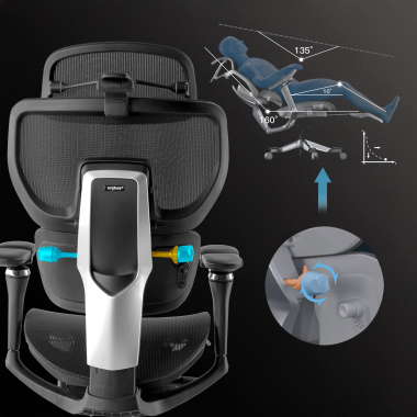 ergonomische bureaustoel zwart erghos x4 pro netstof mesh 6d verstelbare armleuningen dubbele lumbale steun hoofdsteun uitschuifbare voetensteun 3