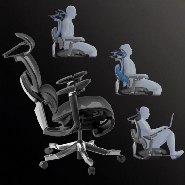 ergonomische bureaustoel zwart erghos x4 pro netstof mesh 6d verstelbare armleuningen dubbele lumbale steun hoofdsteun uitschuifbare voetensteun 6
