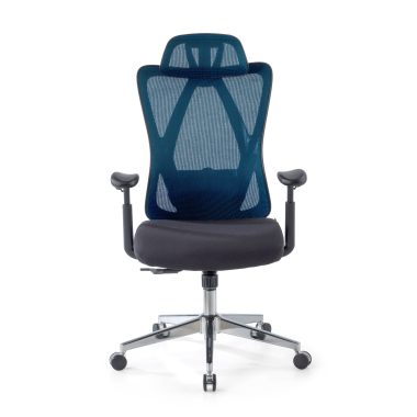 ergonomische bureaustoel blauw matrix netstof mesh beweegbare armleuningen lumbale steun hoofdsteun 3