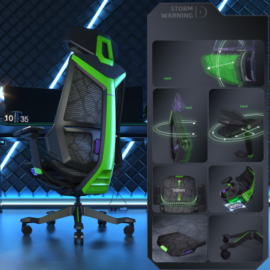 gamestoel groen blooddragon netstof mesh 6d verstelbare armleuningen lumbale steun hoofdsteun 3