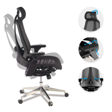 ergonomische bureaustoel zwart thunder netstof mesh 3d verstelbare armleuningen lumbale steun hoofdsteun 3