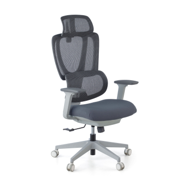 ergonomische bureaustoel wit grijs essenza netstof mesh 3d verstelbare armleuningen dubbele lumbale steun hoofdsteun 1