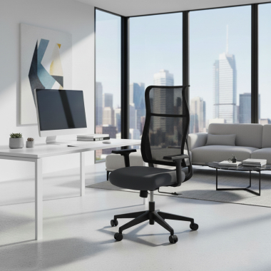 ergonomische bureaustoel grijs stay netstof mesh beweegbare armleuningen 2