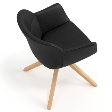 scandinavische stoel zwart draaistoel hout kunstleder gestoffeerde armleuningen 7
