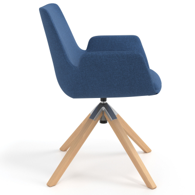scandinavische stoel blauw draaistoel hout stof gestoffeerde armleuningen 3