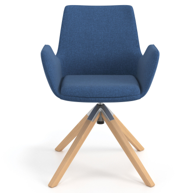 scandinavische stoel blauw draaistoel hout stof gestoffeerde armleuningen 4