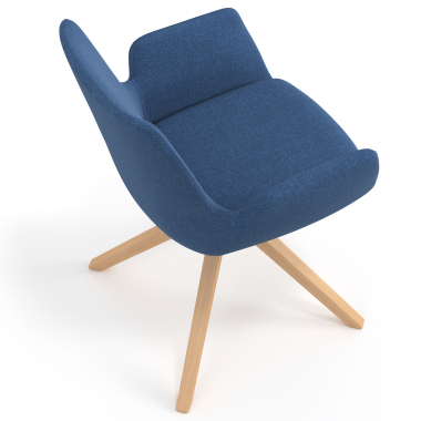 scandinavische stoel blauw draaistoel hout stof gestoffeerde armleuningen 7