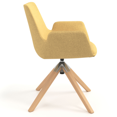 scandinavische stoel geel draaistoel hout stof gestoffeerde armleuningen 3