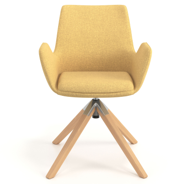 scandinavische stoel geel draaistoel hout stof gestoffeerde armleuningen 4