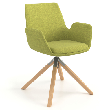 scandinavische stoel groen draaistoel hout stof gestoffeerde armleuningen 1