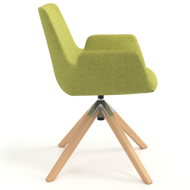 scandinavische stoel groen draaistoel hout stof gestoffeerde armleuningen 3