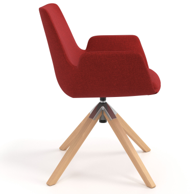 scandinavische stoel rood draaistoel hout stof gestoffeerde armleuningen 3