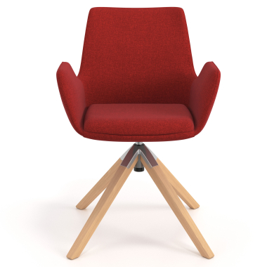 scandinavische stoel rood draaistoel hout stof gestoffeerde armleuningen 4