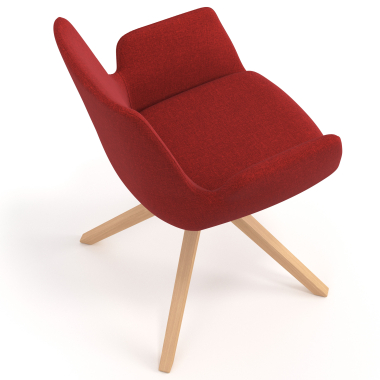 scandinavische stoel rood draaistoel hout stof gestoffeerde armleuningen 7