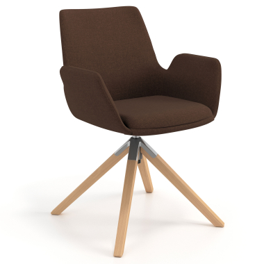 scandinavische stoel bruin draaistoel hout stof gestoffeerde armleuningen 1
