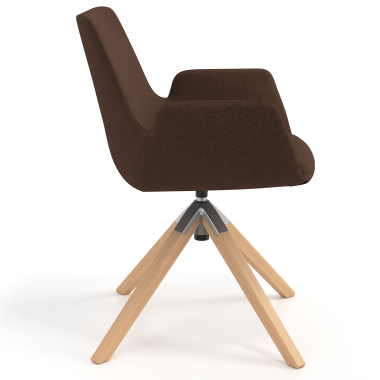 scandinavische stoel bruin draaistoel hout stof gestoffeerde armleuningen 3