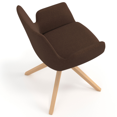 scandinavische stoel bruin draaistoel hout stof gestoffeerde armleuningen 7