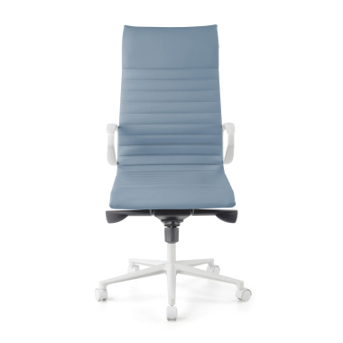 luxe bureaustoel wit blauw hoge rugleuning witte structuur kunstleder vaste armleuningen 3