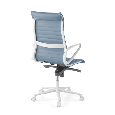 luxe bureaustoel wit blauw hoge rugleuning witte structuur kunstleder vaste armleuningen 6