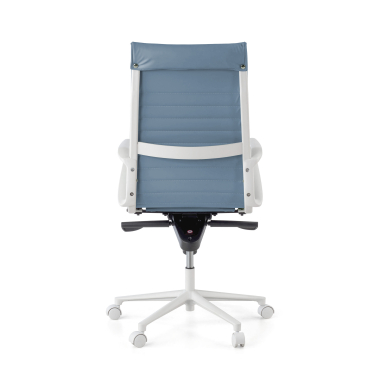 luxe bureaustoel wit blauw hoge rugleuning witte structuur kunstleder vaste armleuningen 7