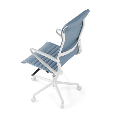 luxe bureaustoel wit blauw hoge rugleuning witte structuur kunstleder vaste armleuningen 8