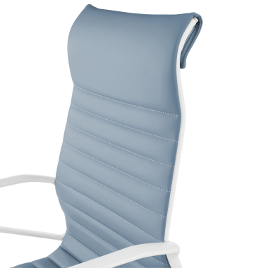 luxe bureaustoel wit blauw hoge rugleuning witte structuur kunstleder vaste armleuningen 9