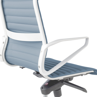 luxe bureaustoel wit blauw hoge rugleuning witte structuur kunstleder vaste armleuningen 10