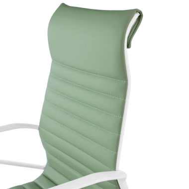 luxe bureaustoel wit groen hoge rugleuning witte structuur kunstleder vaste armleuningen 9