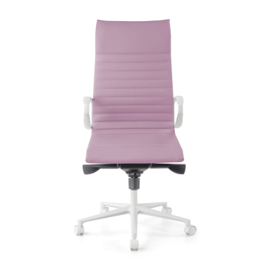 luxe bureaustoel wit roze hoge rugleuning witte structuur kunstleder vaste armleuningen 3