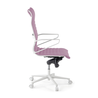 luxe bureaustoel wit roze hoge rugleuning witte structuur kunstleder vaste armleuningen 4