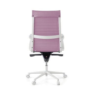 luxe bureaustoel wit roze hoge rugleuning witte structuur kunstleder vaste armleuningen 7
