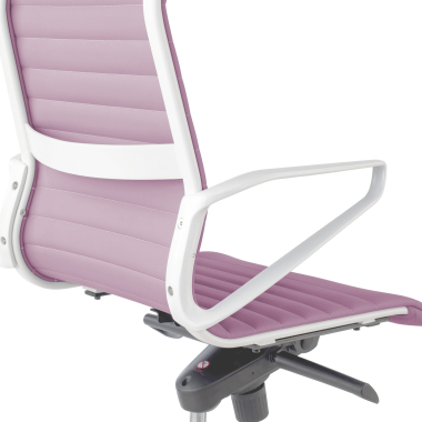luxe bureaustoel wit roze hoge rugleuning witte structuur kunstleder vaste armleuningen 10