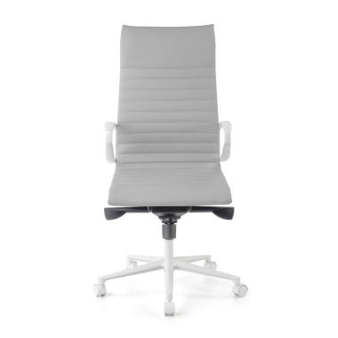 luxe bureaustoel wit grijs hoge rugleuning witte structuur kunstleder vaste armleuningen 3