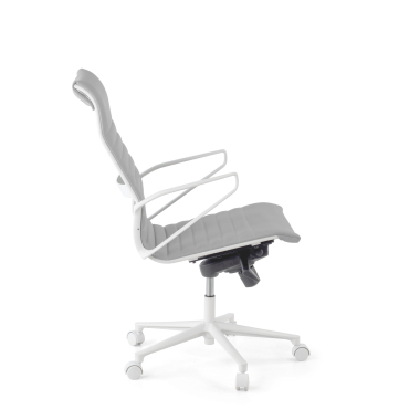 luxe bureaustoel wit grijs hoge rugleuning witte structuur kunstleder vaste armleuningen 5