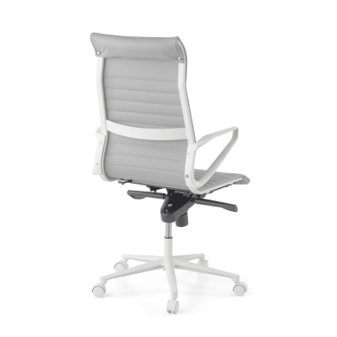 luxe bureaustoel wit grijs hoge rugleuning witte structuur kunstleder vaste armleuningen 6