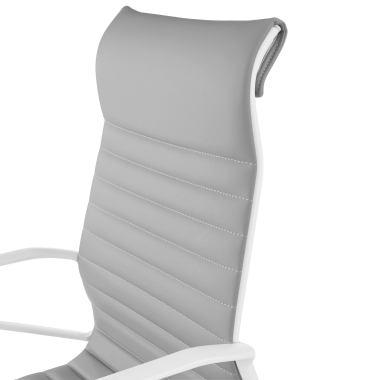 luxe bureaustoel wit grijs hoge rugleuning witte structuur kunstleder vaste armleuningen 9